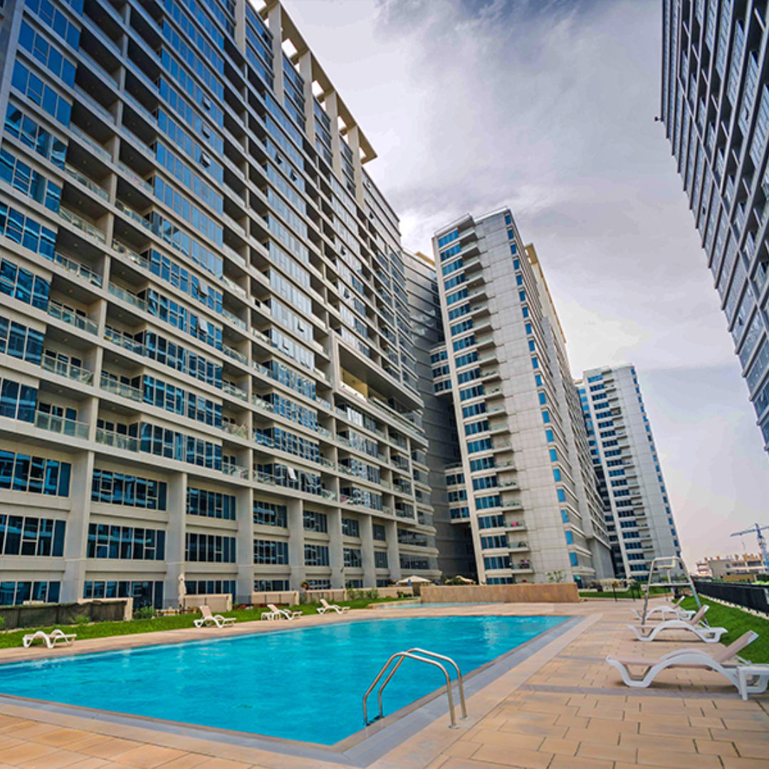 picture showing Skyscrappers building in Skycourts area in Dubai 