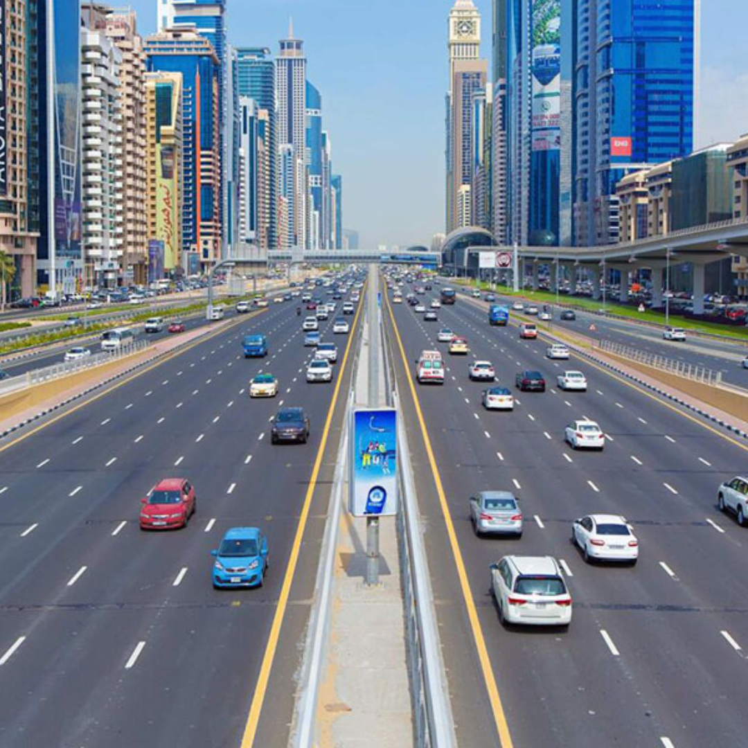picture showing road of Sheikh Zayed Road and cars in Dubai 