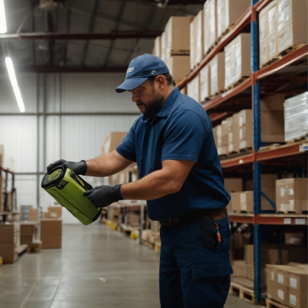Pest control technician doing inspection in warehouse